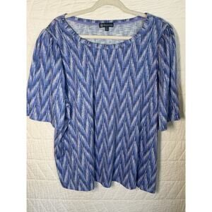 Democracy top blouse short sleeve blue white patterened Women Plus Size 3X